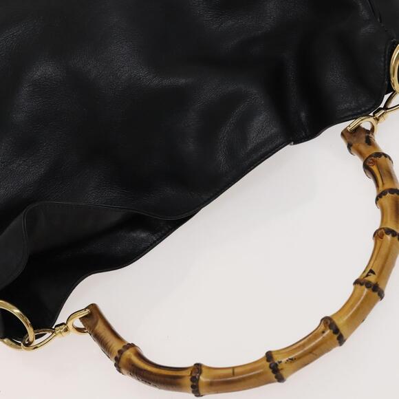 GUCCI Bamboo Hand Bag Leather Black Gold 001 2058 1577 0 - Picture 6 of 12